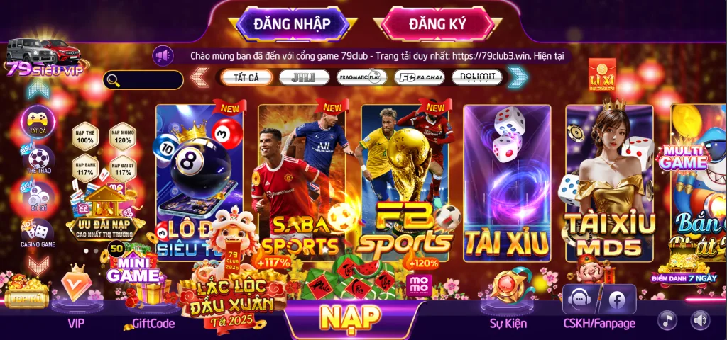 Giao diện trang chủ cổng game 79club uy tín